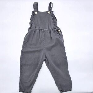ZARA Girls Gray Denim Ruffle Overalls Size 4-5 Years